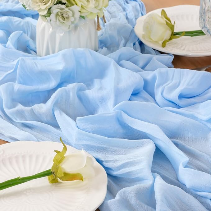 Baby Blue Cheesecloth Table Runner 160 Inches 10 Pack Gauze Table Runner | - Image 6