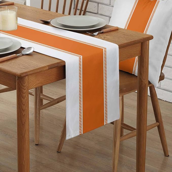Orange Stripes Table Runners 16x72 inches Long, Cotton Linen Table Runner - Image 2