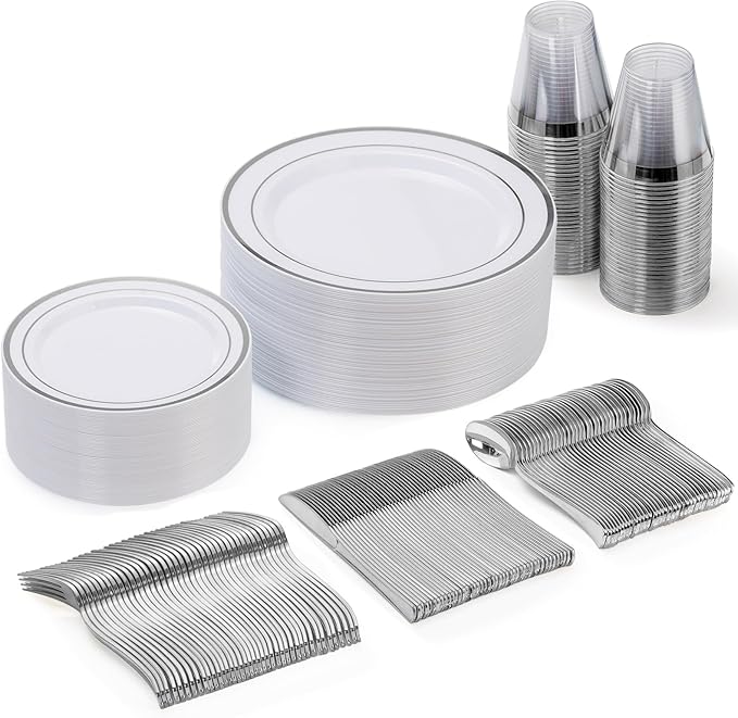 150 Pieces Silver Disposable Plates by GoodLuck