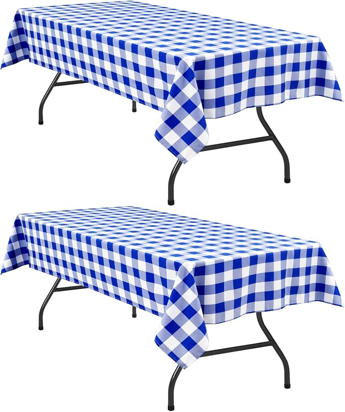 Checkered Tablecloth 2 Pack, 60 x 84 inch, Royal Blue and White | Waterproof by Hiasan