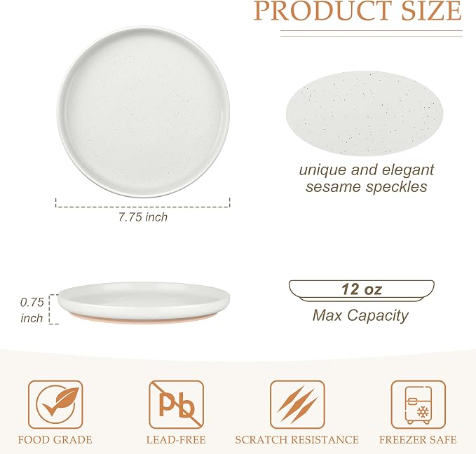 LIANYU Dinner Plate Set of 4, 7.75 Inch Stoneware Salad Kitchen Plates - Image 2
