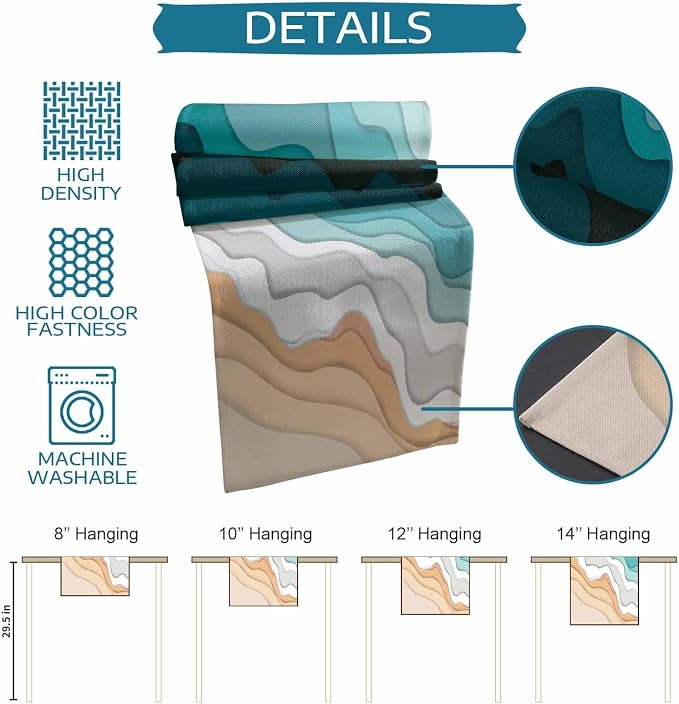 Turquoise Geometric Beach Table Runners 120 Inches Long, Cotton Linen Fabric - Image 7