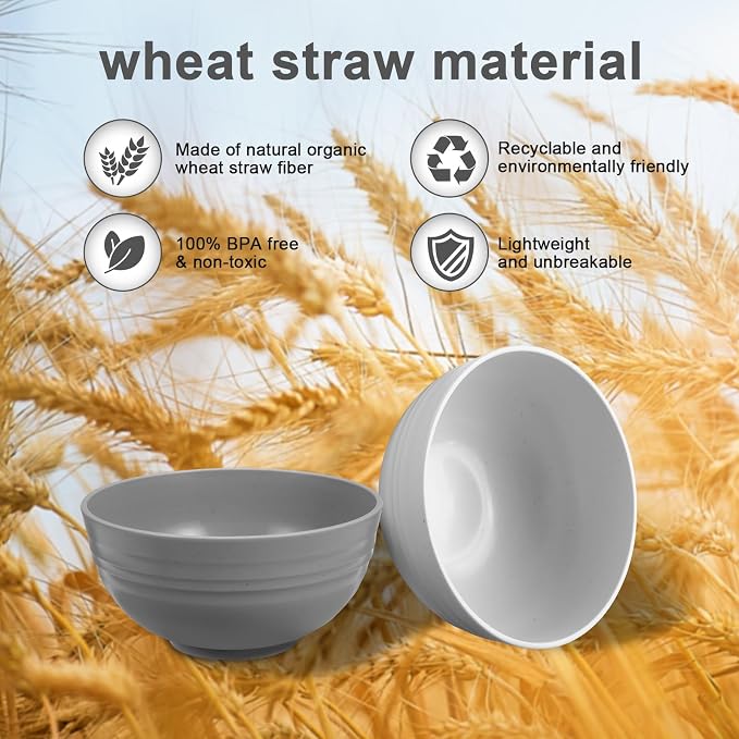 HEYCOME 12 Pcs Unbreakable Cereal Bowls Set, 26 Oz Wheat Straw Bowls Set - Image 4