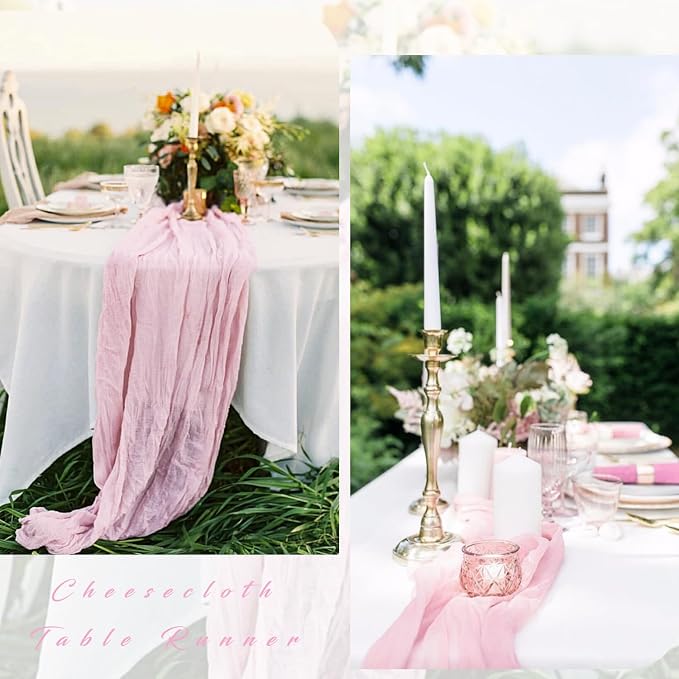 Light Pink 12 Pcs Cheesecloth Table Runner 10FT Runner - Image 5