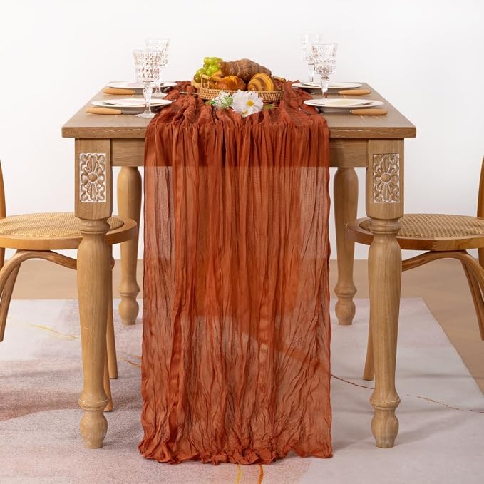 Terracotta Cheesecloth Table Runner 10ft Boho Burnt Orange Fall Decor | - Image 3