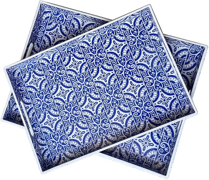 2 Pack Serving Tray with Handles, Rectangular Decorative Trays by Umisriro