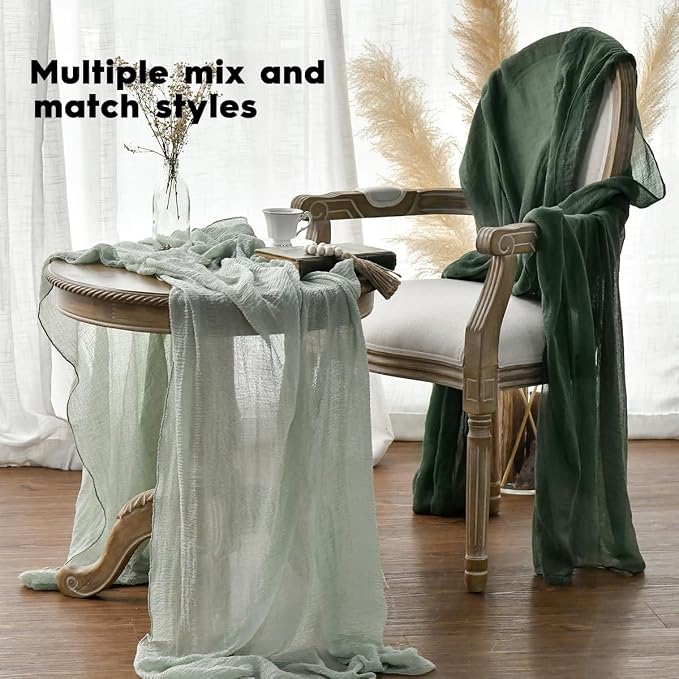 Artoid Mode Boho Forest Green Gauze 3 Pieces Wedding Table Runner, 120 Inch - Image 5