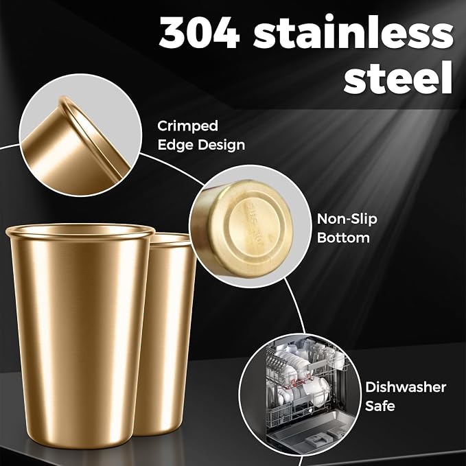 10 Pack 16 oz Gold Stainless Steel Pint Cups, Stackable Set | Food-Grade 304 - Image 4