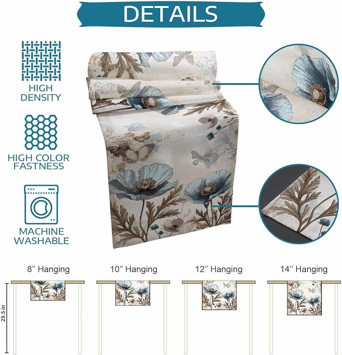 Vintage Tulip Flowers Table Runners 72 Inches Long, Cotton Linen Fabric Table - Image 7