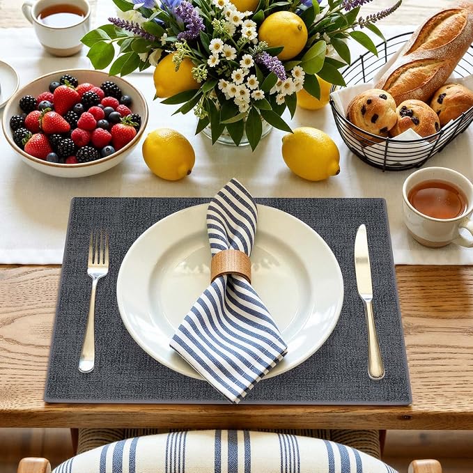 Faux Leather Heat Resistant Placemats 6 Packs, Waterproof Wipeable Dining PU - Image 8