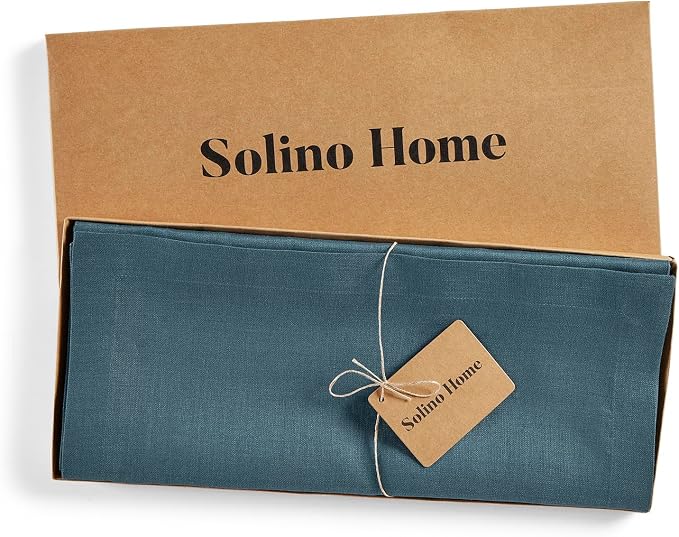 Solino Home 100% Linen Table Runner Peacock Blue Woven, Fete 14 x 48 in | Table - Image 7
