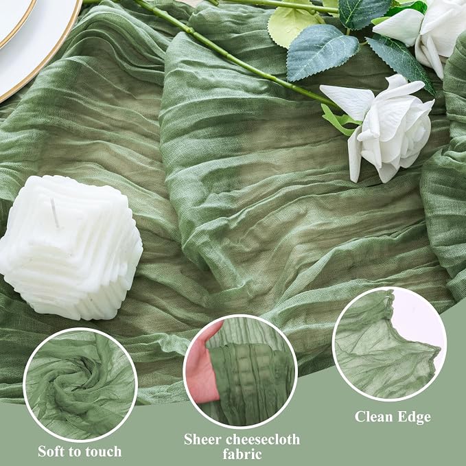 Cheesecloth Table Runner 10FT 2Pcs Sage Green Boho Gauze Sheer Runners | Cheese - Image 3