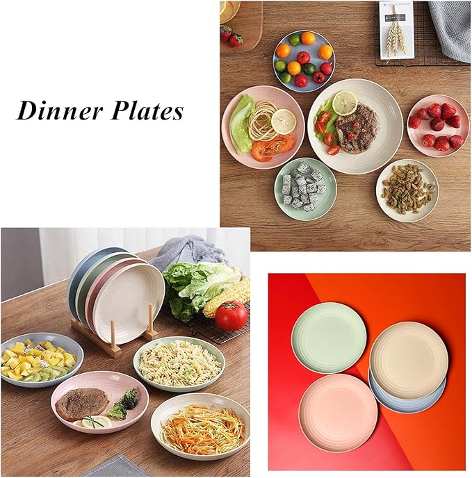 CAMBUY Wheat Straw Plates 4Pack 8inch/20cm Reusable Large Dinner Plate Set | - Image 2
