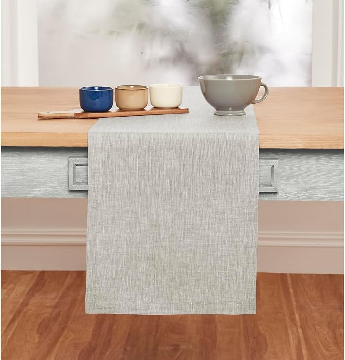 Solino Home 100% Pure Linen Table Runner Oyster Grey, Athena 14 x 72 in | Table - Image 2