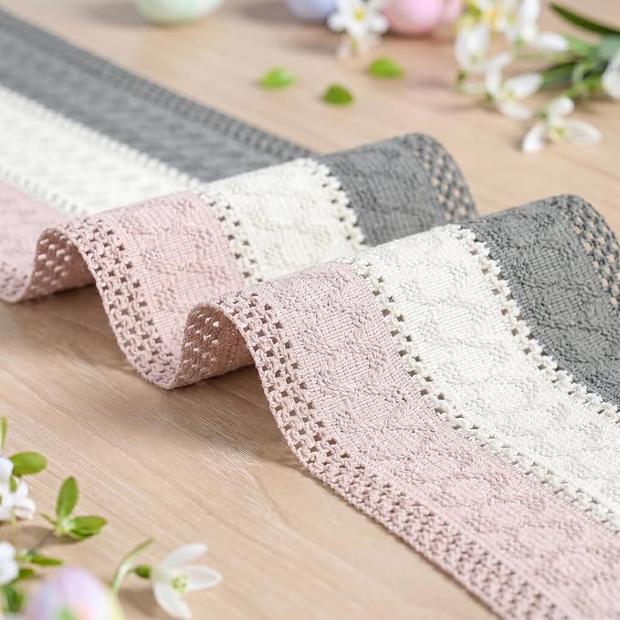 Artoid Mode Grey Beige Pink Farmhouse Rustic Table Runner 12x120 Inch | Holiday - Image 6