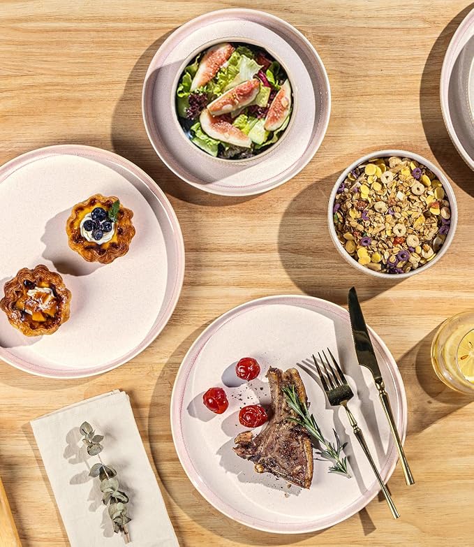 Ceramic Dinnerware Set for 4, 12-Piece Plates and Bowls Set | Lightweight - Image 3