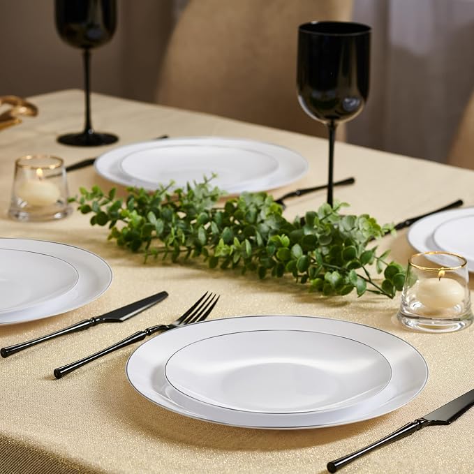 PLASTICPRO 64 Piece Combo Plates Set includes 32-7'' inch Plates & 32-10'' inch - Image 2