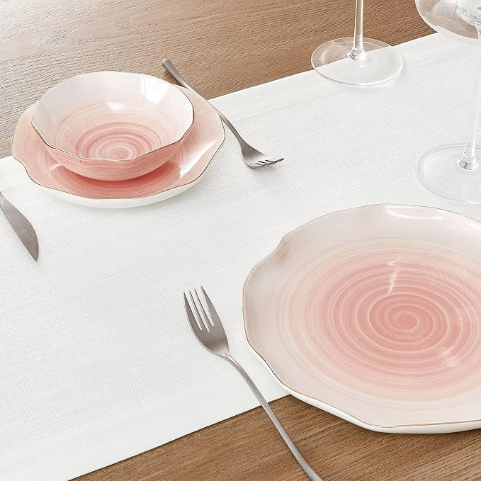 Linen Textured Border Table Runner, 14 x 90 Inch White | Mitered Corner Design - Image 5