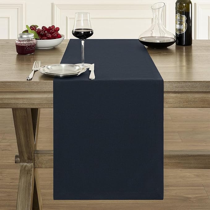 Basic Linen Style Table Runner, 14x72 Inch Dark Navy | Mitered Corner Design - Image 2
