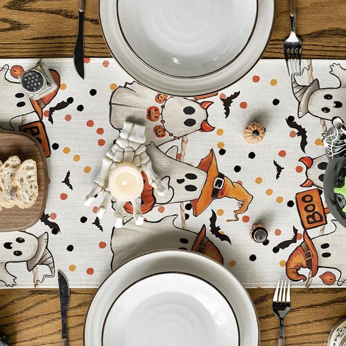 Artoid Mode 210 GSM Halloween Table Runner 13x60 Inch Home Party Decor | Beige - Image 3