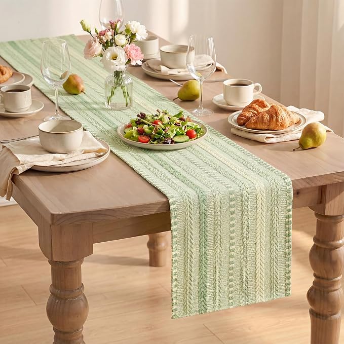 Artoid Mode Sage Green Farmhouse Stripe Braided Table Runner 12x48 Inch | - Image 8
