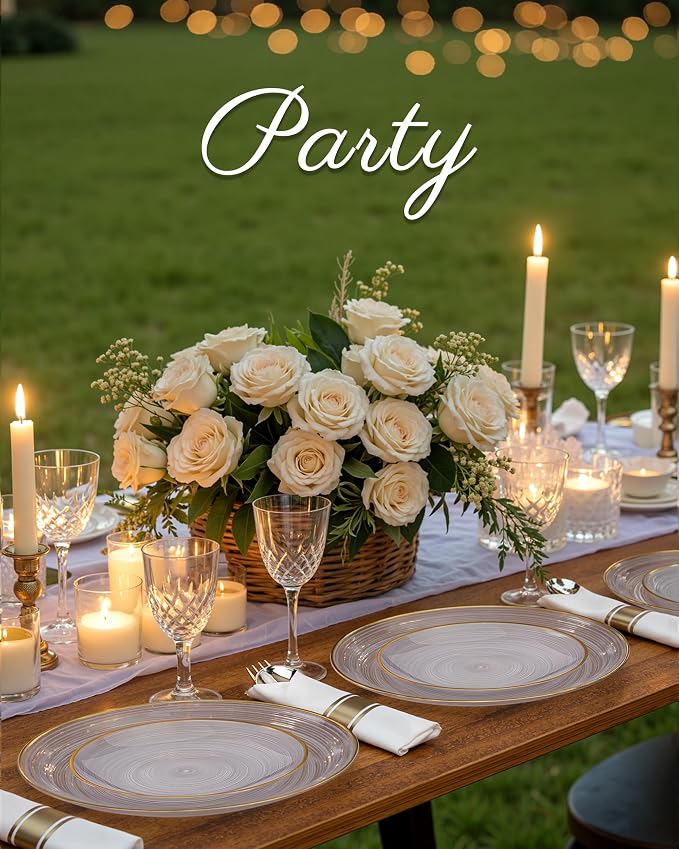 Morejoy 60Pcs Clear Plastic Plates, Modern swirl design Plate Include 30Clear - Image 7