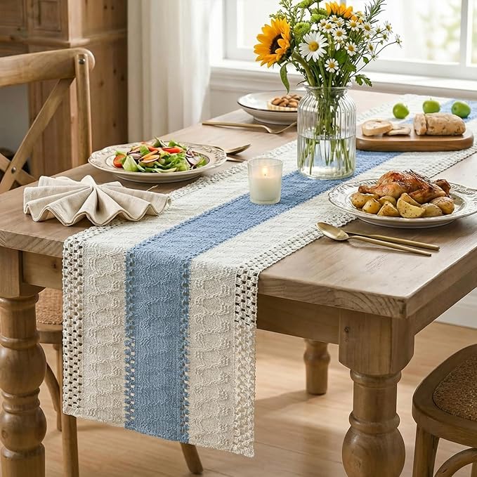 Artoid Mode Sky Blue Farmhouse Rustic Table Runner 12x120 Inch | Seasonal - Image 5