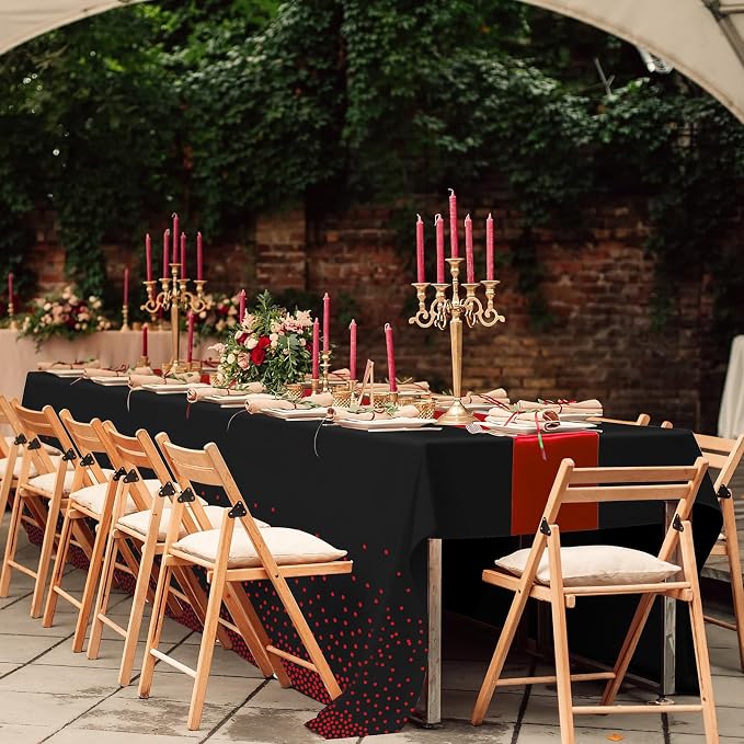 8Pack Disposable Plastic Party Tablecloths and Satin Table Runner Set Black and - Image 5