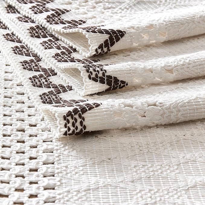 Macrame Side Trim Boho Woven Table Runner, Chocolate 12x60 Inch | Crochet - Image 7