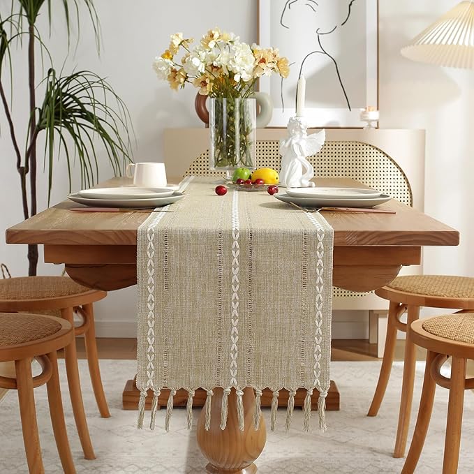 Wracra Rustic Linen Table Runner, Coffee Table Runners 108 inches Long | Raised by Wracra