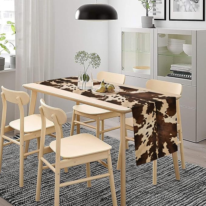Cow Skin Print Table Runner, Western Rustic Cottage Country Farm Animal Fur - Image 3