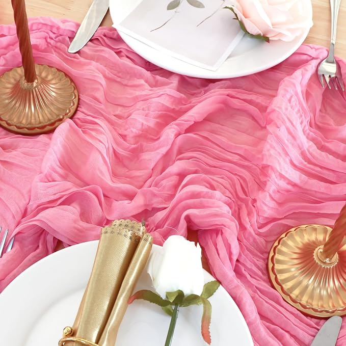 12 Pack Rose Pink Cheesecloth Table Runner 120 Inch Boho Wedding Decor | - Image 6