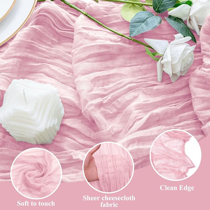 Cheesecloth Table Runner 10FT 4Pcs Blushing Pink Boho Gauze Runners | Cheese - Image 3