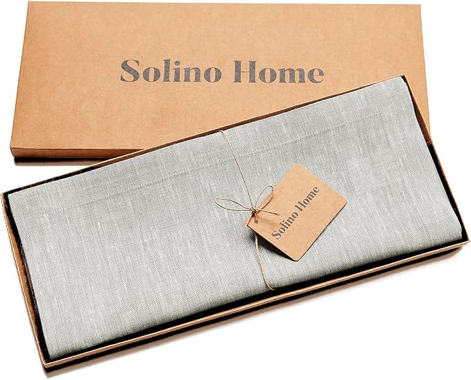 Solino Home 100% Pure Linen Table Runner Oyster Grey, Athena 14 x 90 in | Table - Image 5