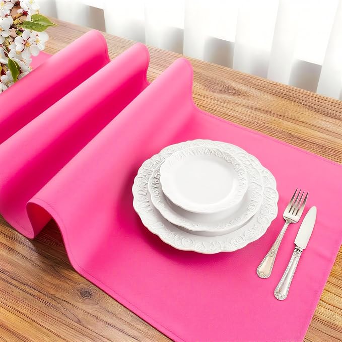 FOLINS&HOME Hot Pink Waterproof Decorative Table Runner 60 Inches Long | 210GSM - Image 3