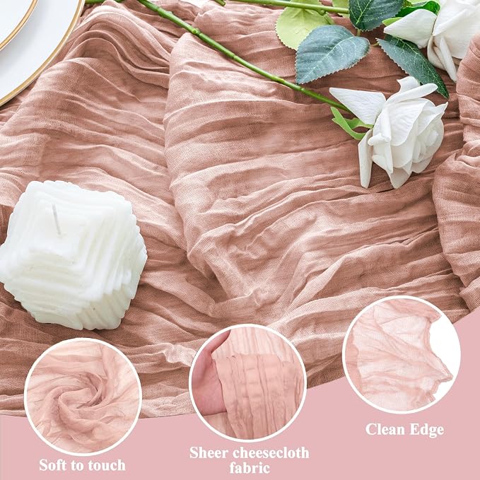 Cheesecloth Table Runner 10FT 6Pcs Dusty Pink Boho Gauze Sheer Runners | Cheese - Image 3