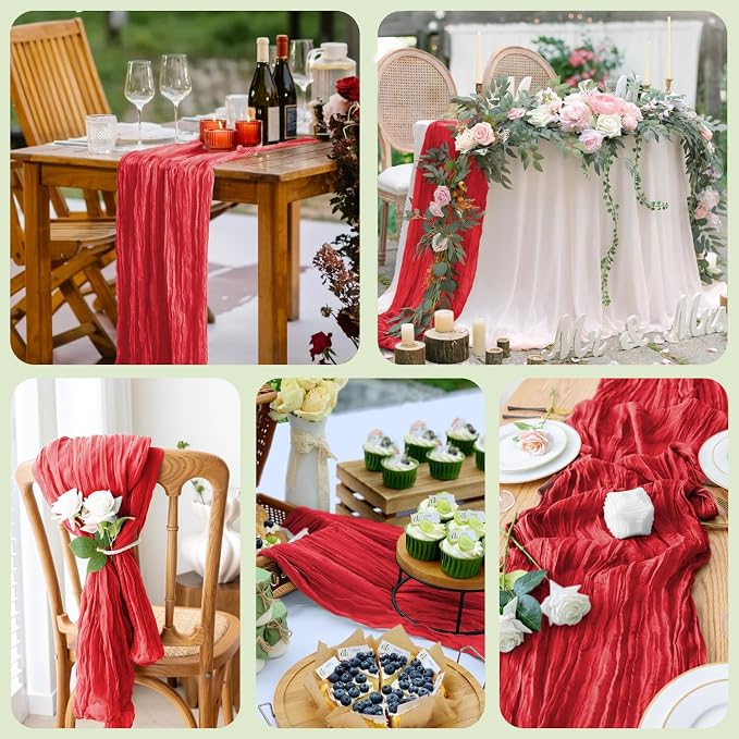 Cheesecloth Table Runner Red 10FT Boho Gauze Runner, 12 Pack | 120 Inch Cheese - Image 7