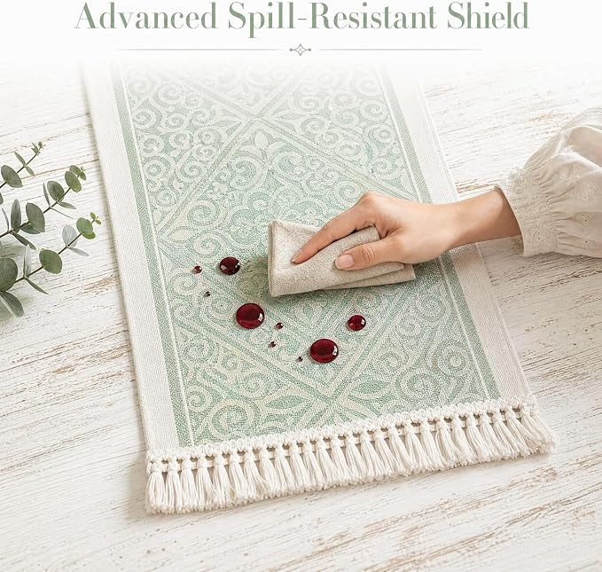 14x107 Damask Table Runner Waterproof French Vintage Dresser Scarf | Planning a - Image 3
