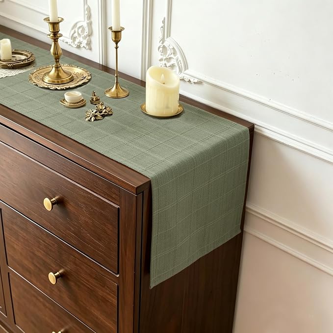 Linen Textured Table Runner, Sage Green Table Runners 48 Inches Long | Raised - Image 5