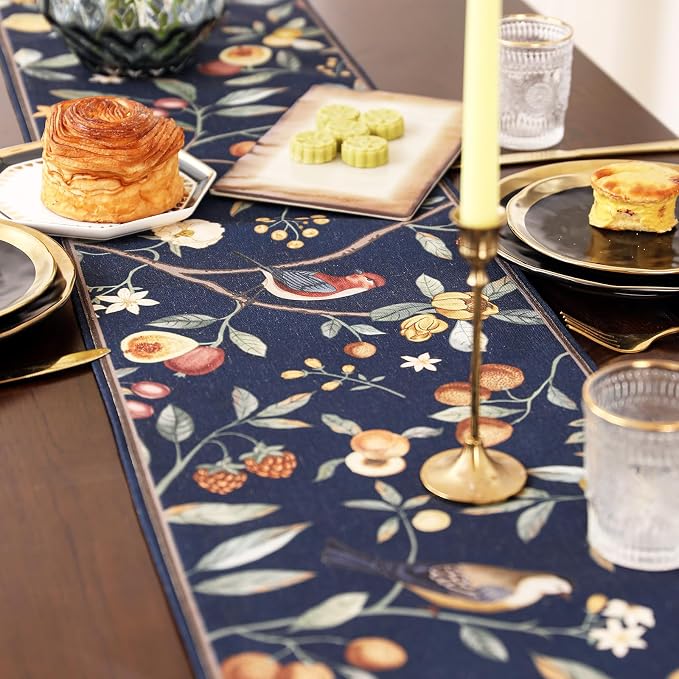bilin gaier Designer Linen Extra Long Table Runner, Floral Pattern, Dining Table - Image 4