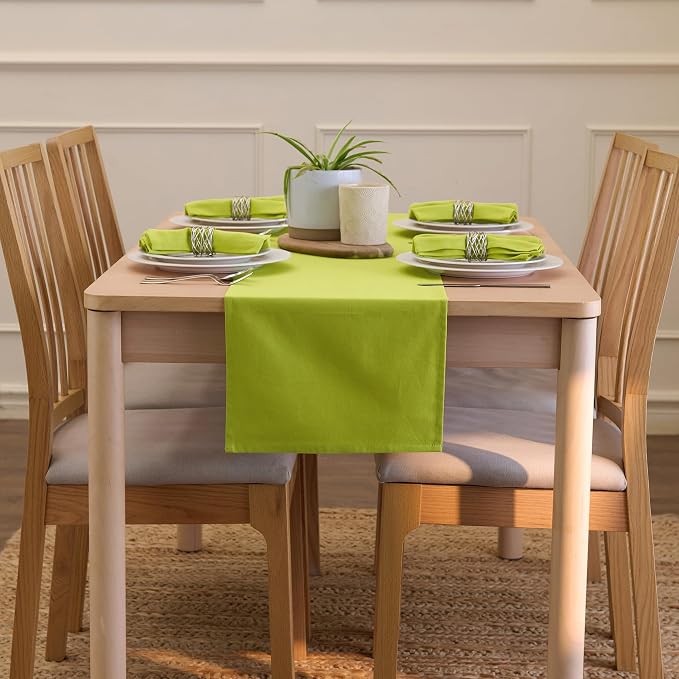 Encasa XO Table Runner, Cotton Canvas Dining Runner 13"x48" | Lime Green - Image 4