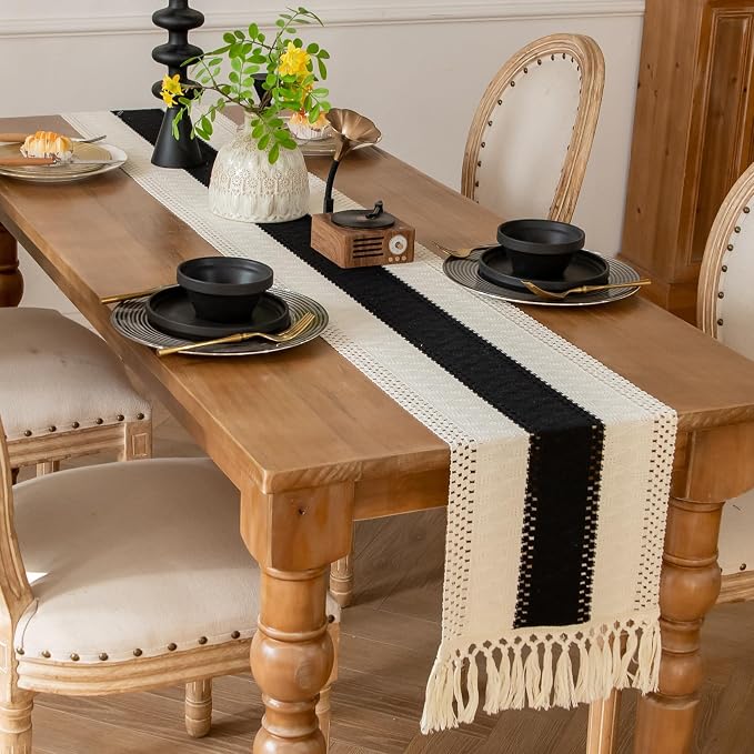 EMMTEEY Boho Table Runner with Tassels 72 Inches Long, Scratch & Heat Resistant - Image 3