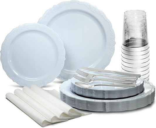 " OCCASIONS " 960 Piece set-Vintage Wedding Party Disposable Plastic Plates & by OCCASIONSFINESTPLASTICTABLEWARE