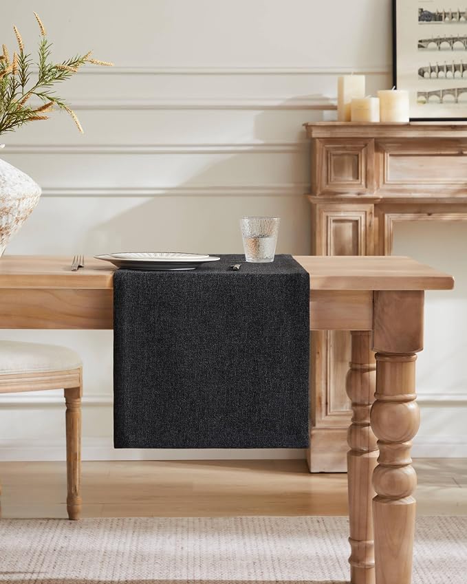 Burlap Style Farmhouse Table Runner, 14x48 Inches Black | Thick Durable Fabric - Image 2