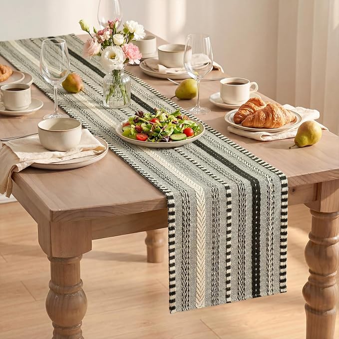 Artoid Mode Black Farmhouse Stripe Braided Table Runner 12x60 Inch | Holiday - Image 8