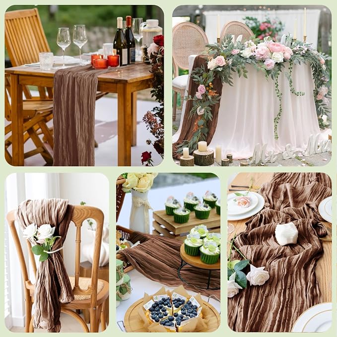 Cheesecloth Table Runner Brown 10FT Boho Gauze Runner, 6 Pack | 120 Inch Cheese - Image 7
