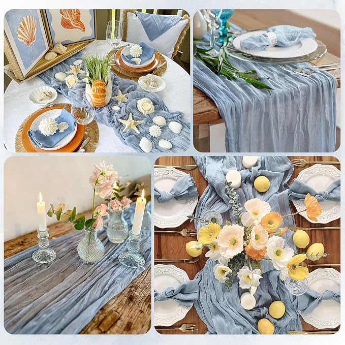 6 Pack Dusty Blue Cheesecloth Table Runner 17x108 Inch Semi Sheer Boho Gauze - Image 7