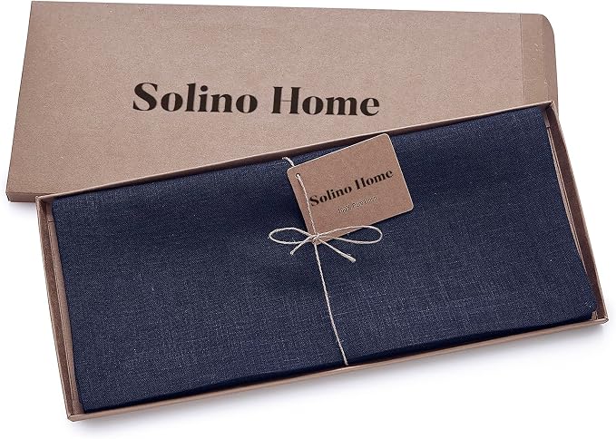 Solino Home 100% Pure Linen Dining Table Runner Navy Woven, Fete 14 x 60 in | - Image 7