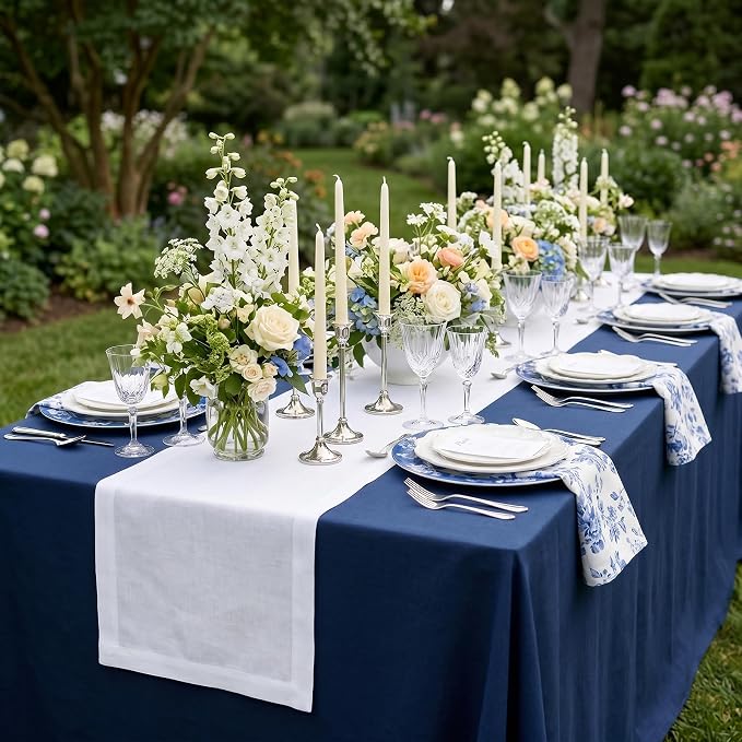 Solino Home 100% Pure Linen Table Runner White, Fete 14 x 120 Inch Long | Table - Image 2