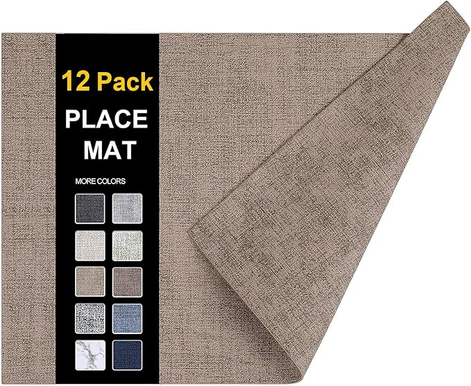 Faux Leather Heat Resistant Placemats 12 Packs, Waterproof Wipeable Dining PU by homing
